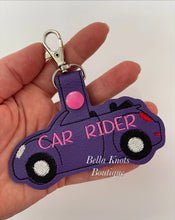 Car Rider Bag Tag, Purple with Hot Pink Letters
