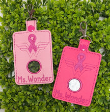 Personalized Teacher Alarm Badge Holder with Hole to Hold Alarm Badge with button, Choose Top or Bottom Hole, Breast Cancer Design