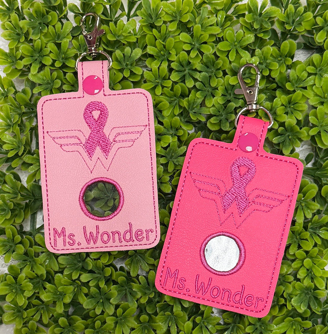 Personalized Teacher Alarm Badge Holder with Hole to Hold Alarm Badge with button, Choose Top or Bottom Hole, Breast Cancer Design