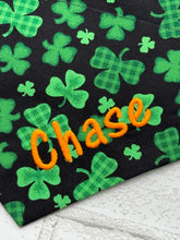 Over the Collar Dog Bandana, St Patrick's Day, Personalized with Embroidered Name, Custom Colors available