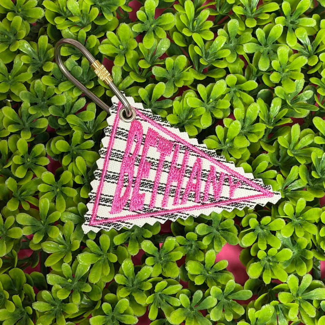 Personalized Pennant Embroidered Keychain, Bag Charm tag, Pennant Keychain, Bag name tag