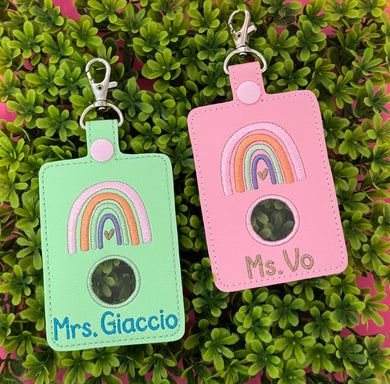 Teacher Alarm Personalized Rainbow ID Badge Holder, Teacher Alarm Holder, Alarm Badge with Hole, Bottom Hole