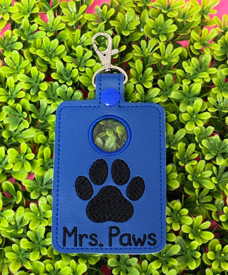 Personalized Teacher Alarm Badge Holder, Alarm Badge with Hole to Hold Alarm Badge with button, Top Button Hole, Paw Print design