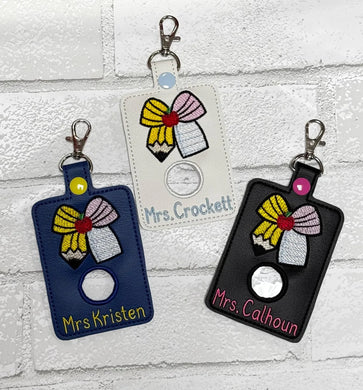 Teacher Alarm Personalized ID Badge Holder, Teacher Alarm Holder,Alarm Badge with Bottom Hole, White Bow Design