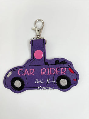 Car Rider Bag Tag, Purple with Hot Pink Letters
