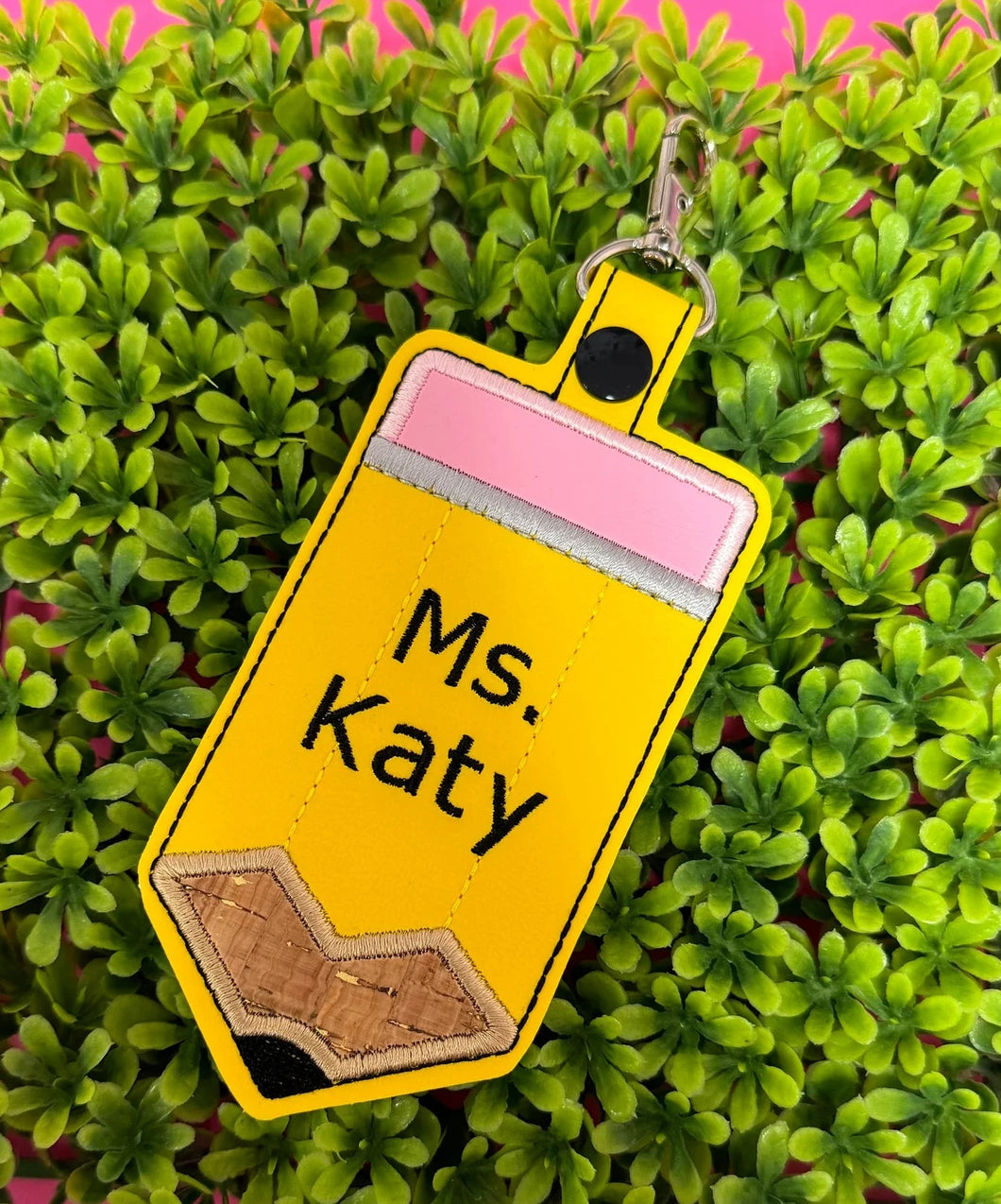 Personalized Teacher ID Badge Holder: Faux Leather Pencil Design