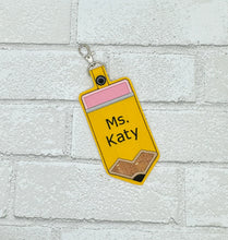 Personalized Teacher ID Badge Holder: Faux Leather Pencil Design