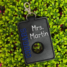 School Teacher Alarm ID Badge Holder with Hole to Hold Alarm Crisis Badge, School Mascot, School Colors, Hole on Bottom with fold over tab