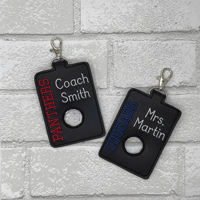 School Teacher Alarm ID Badge Holder with Hole to Hold Alarm Crisis Badge, School Mascot, School Colors, Hole on Bottom with fold over tab
