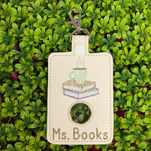 Personalized Teacher Alarm Badge Holder with Hole to Hold Alarm Badge with button, Choose Top or Bottom Hole, Book & Coffee Design