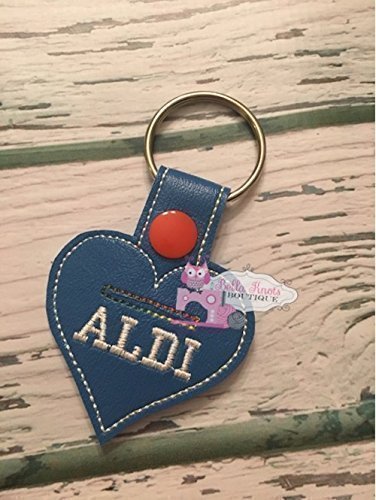 Aldi Coin Holder Heart Keychain, Blue with Red Snap