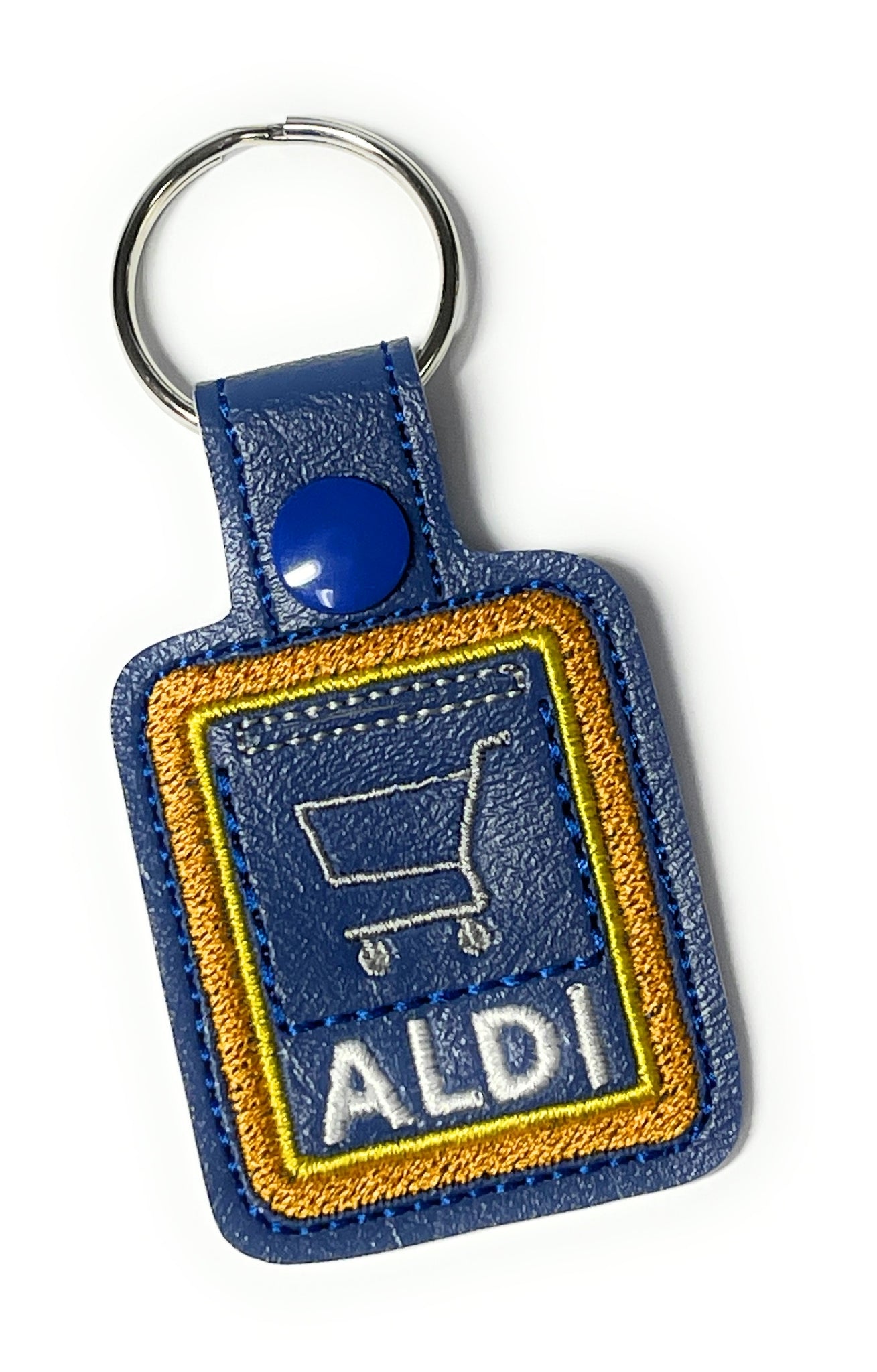 Aldi quarter holder Shopping cart keychain, Embroidered with Grocery c