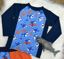 Long Sleeve Shark Rashguard with Embroidered BoardShorts