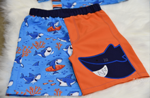 Long Sleeve Shark Rashguard with Embroidered BoardShorts
