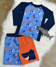 Long Sleeve Shark Rashguard with Embroidered BoardShorts
