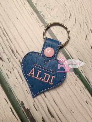 Aldi Quarter Holder Heart Keychain, Blue with PinkThread