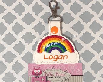 Personalized Name Rainbow Bag Tag, Rainbow Keychain