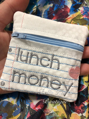 Lunch Money Bag - Lunch Money Pouch - Coin Purse -Back to School - Purse Organizer - Zipper Pouch - Personalized Bag pouch - Embroidered