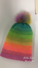 Lisa Frank Inspired Knitted Rainbow Beanie with pompom